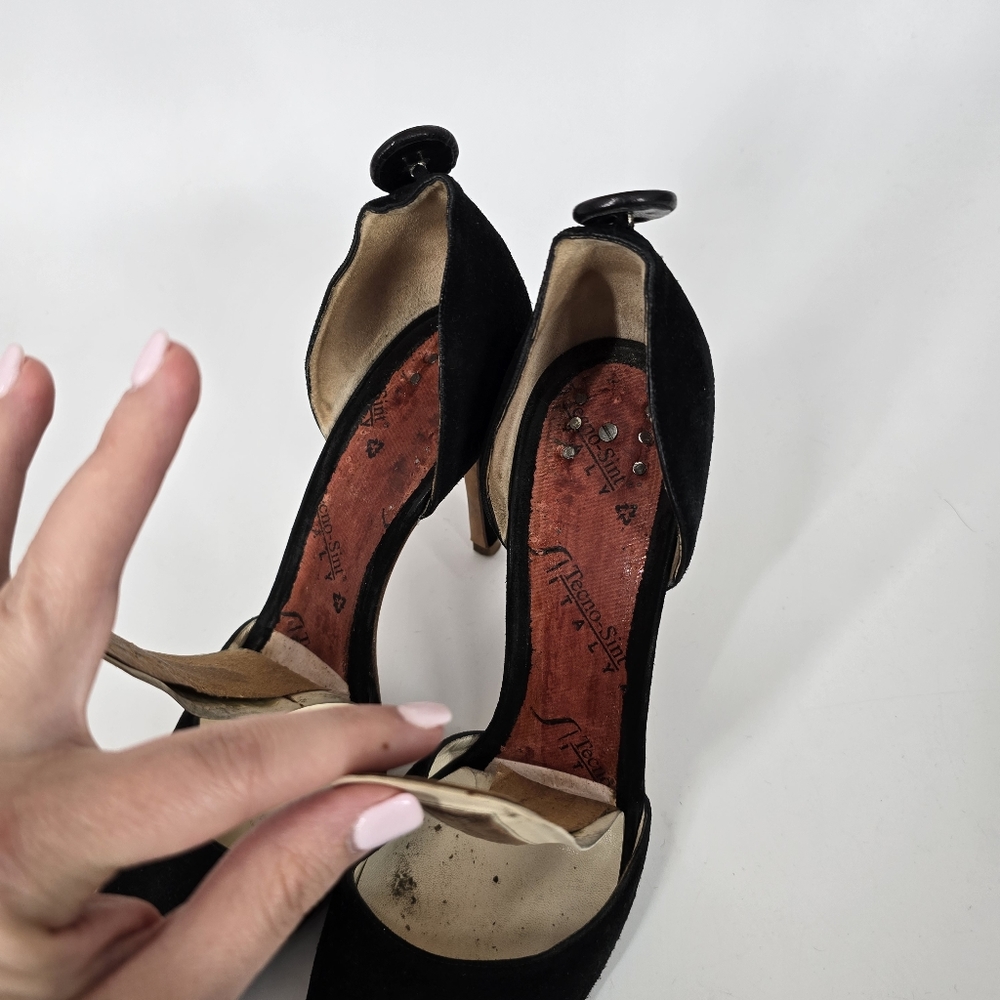 Rupert Sanderson Black Suede Almond Toe Heels Size 36.5 - Picture 8 of 9